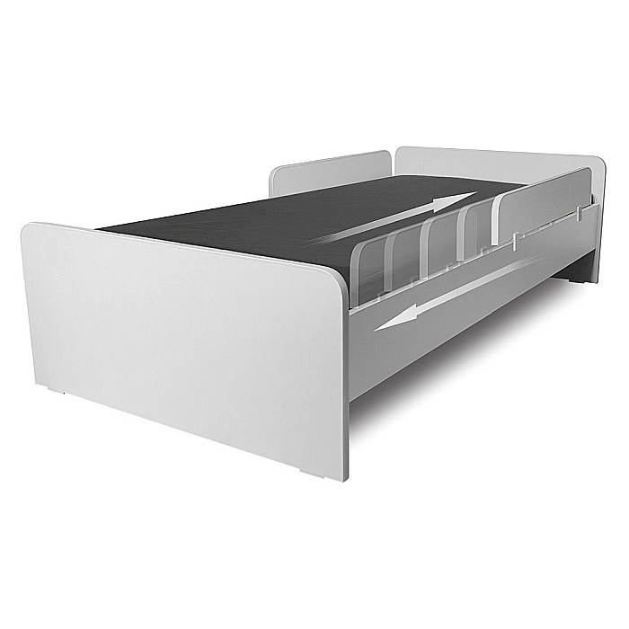 Protectie laterala pentru pat copii Sky1, detasabila, cu decupaje si ornamente, cleme prindere, Pal Melaminat, 70x18 cm, alb [2]