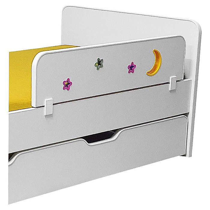 Protectie laterala pentru pat copii Sky1, detasabila, cu decupaje si ornamente, cleme prindere, Pal Melaminat, 70x18 cm, alb [4]