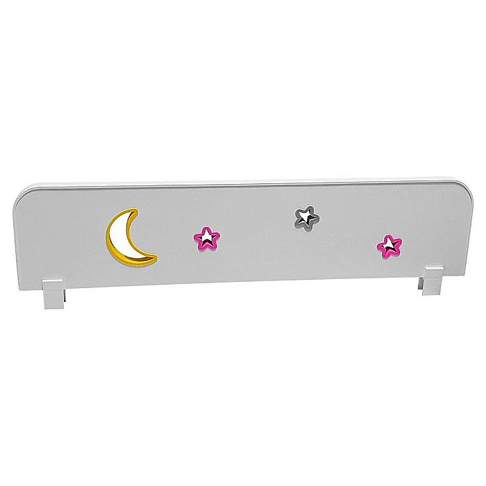 Protectie laterala pentru pat copii Sky1, detasabila, cu decupaje si ornamente, cleme prindere, Pal Melaminat, 70x18 cm, alb [1]