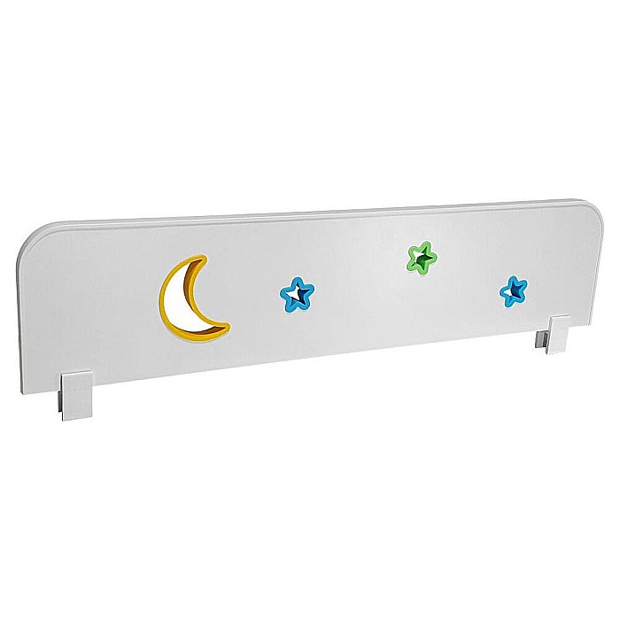 Protectie laterala pentru pat copii Sky2, detasabila, cu decupaje si ornamente, cleme prindere, Pal Melaminat, 70x18 cm, alb [1]