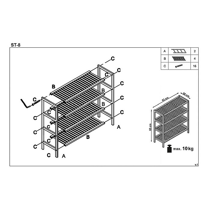 Raft incaltaminte HM ST8, cu 4 polite, lemn masiv, capacitate 12 perechi, natur [3]