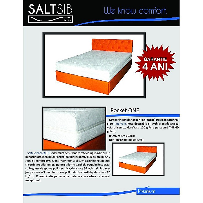 Saltea cu arcuri impachetate individual pe 7 zone de confort, Marte Pocket One 140x200x23cm, husa detasabila, tricot aloe vera, hipoalergenica, fermitate mediu-soft, Saltsib [4]