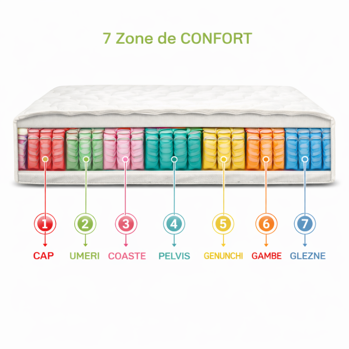 Saltea ortopedica Magic Micro One 160x200x23 cm, arcuri pocket, 7 zone confort, husa detasabila tricot, fermitate medie, Saltsib [10]