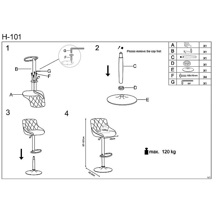 Scaun bar HM H101, tapitat cu stofa tip catifea, inaltime reglabila, suport picioare, 120 kg, gri [6]