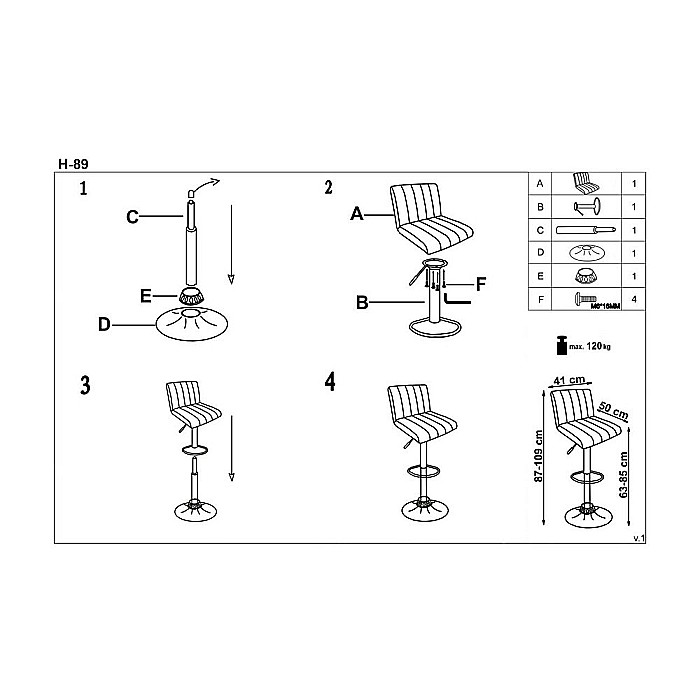Scaun bar HM H89, tapitat cu stofa tip catifea, inaltime reglabila, suport picioare, 120 kg, gri [2]