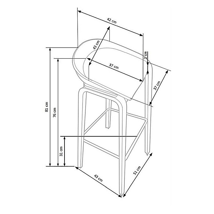 Scaun bar/bucatarie HM H86, polipropilena, tapiterie stofa, cadru lemn, 100 kg, alb/gri [9]