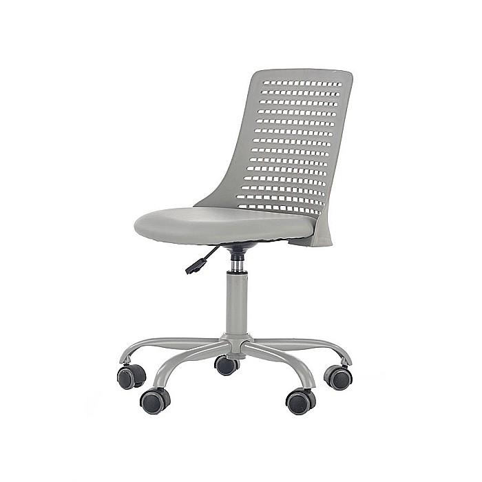Scaun birou copii din polipropilena HM Pure, piele ecologica, baza vopsita, inaltime reglabila, roti pivotante, 80 kg, gri [2]