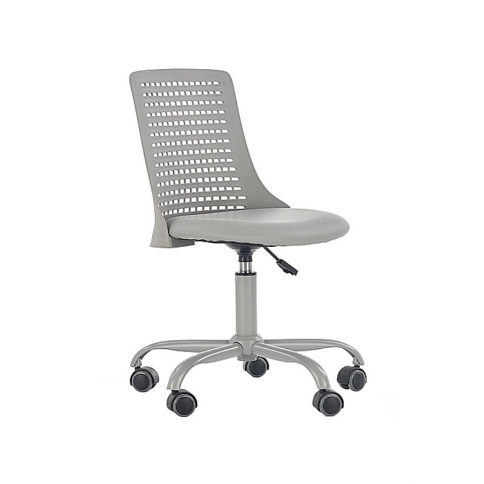 Scaun birou copii din polipropilena HM Pure, piele ecologica, baza vopsita, inaltime reglabila, roti pivotante, 80 kg, gri [1]
