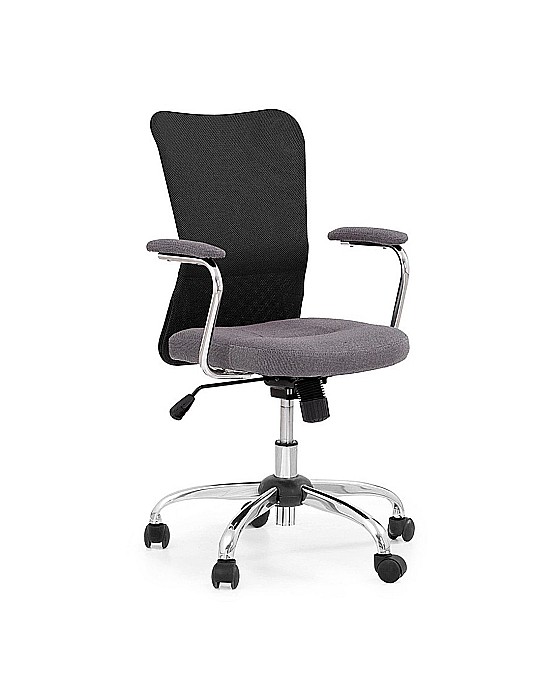 Scaun birou copii HM Andy, roti pivotante, mecanism balans, inaltime ajustabila, stofa/piele ecologica, cu brate, 102 kg, negru [1]