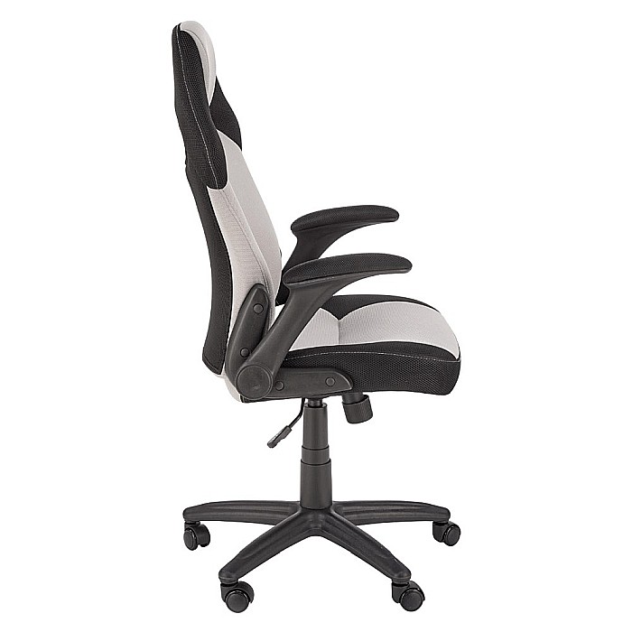 Scaun birou copii HM Bloom, stofa/mesh, baza polipropilena, mecanism de balans, cotiere rabatabile, Gri/Negru [6]