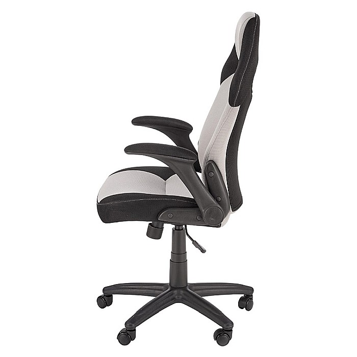 Scaun birou copii HM Bloom, stofa/mesh, baza polipropilena, mecanism de balans, cotiere rabatabile, Gri/Negru [9]