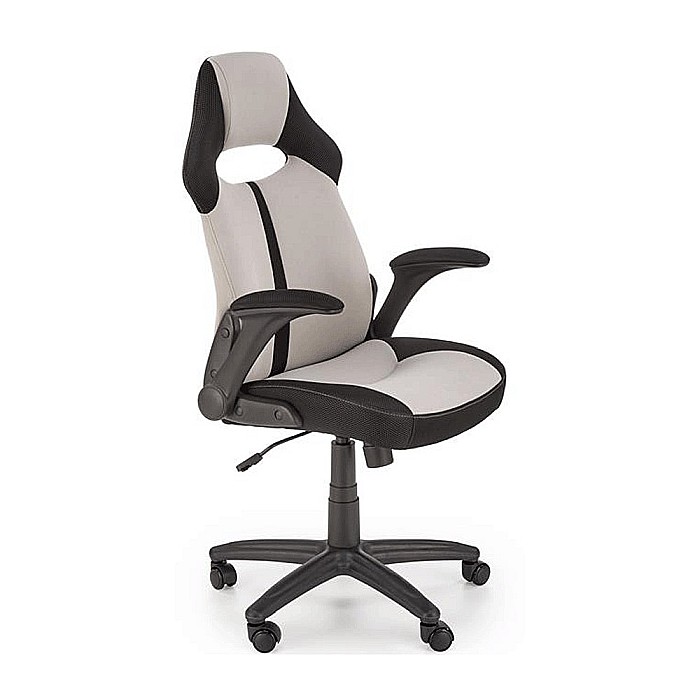 Scaun birou copii HM Bloom, stofa/mesh, baza polipropilena, mecanism de balans, cotiere rabatabile, Gri/Negru [2]