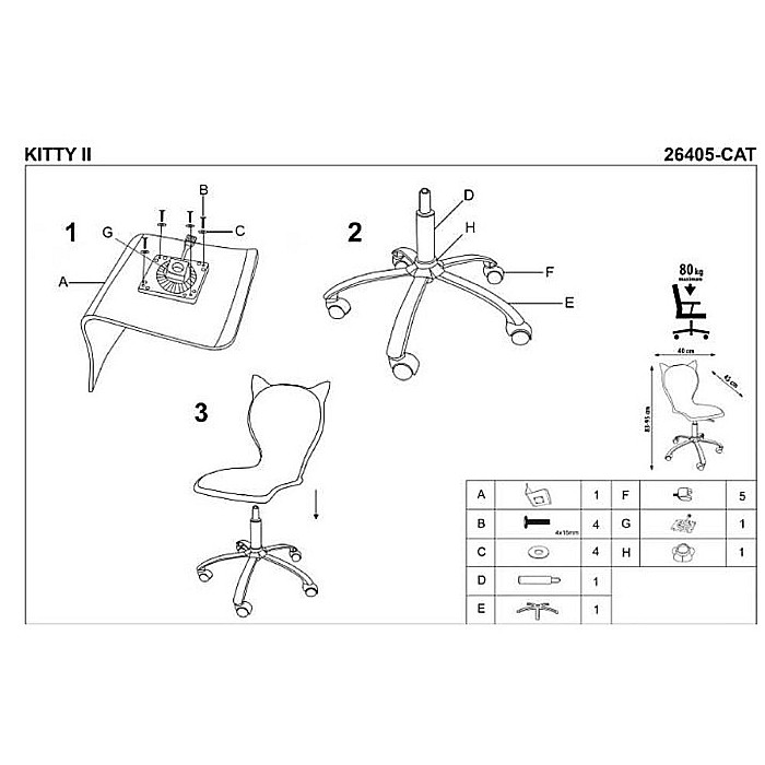 Scaun birou copii HM Kitty 2, Ergonomic, Cadru Polipropilena, Piele ecologica, Inaltime ajustabila, 80 kg, 95x55x35 cm, Alb [3]