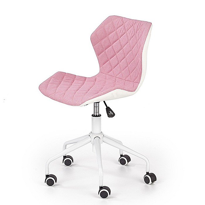Scaun birou copii HM Matrix 3, stofa/piele ecologica, inaltime reglabila, rotire 360 ˚, roti pivotante, cadru metalic vopsit, 100 kg, roz/ alb [2]