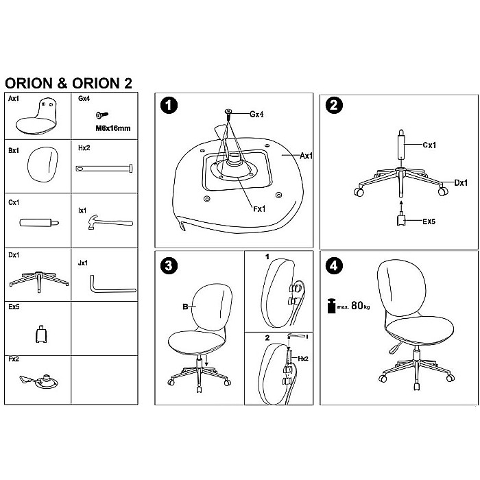 Scaun birou copii HM Orion 2, stofa, inaltime reglabila, rotire 360 ?,roti pivotante, cadru polipropilena, 80 kg, alb/gri [12]