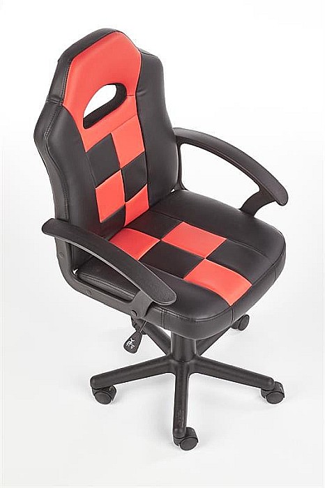 Scaun birou copii HM Storm, piele ecologica, inaltime ajustabila, rotire 360 ˚, 100 kg, negru/rosu [3]