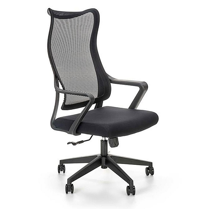 Scaun birou cu mesh Hm Loreto, ergonomic, suport lombar, baza polipropilena, mecanism de balans, inaltime reglabila, material respirabil, 100 kg, negru [1]
