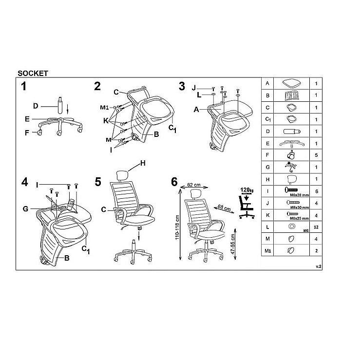 Scaun birou cu mesh HM Socket, cadru polipropilena, mecanism de balans, tetiera reglabila, 120 kg, negru [7]