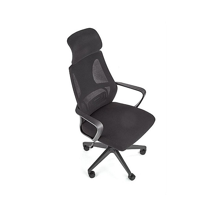 Scaun birou cu mesh HM Valdez, mecanism de balans, cadru polipropilena, suport lombar, tetiera inclusa, 100 kg, negru [3]