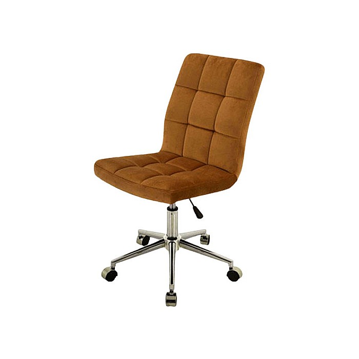 Scaun birou cu stofa tip catifea SL Q020, ergonomic, inaltime reglabila, cadru cromat, rotatie 360°, 90 kg, mustar [3]