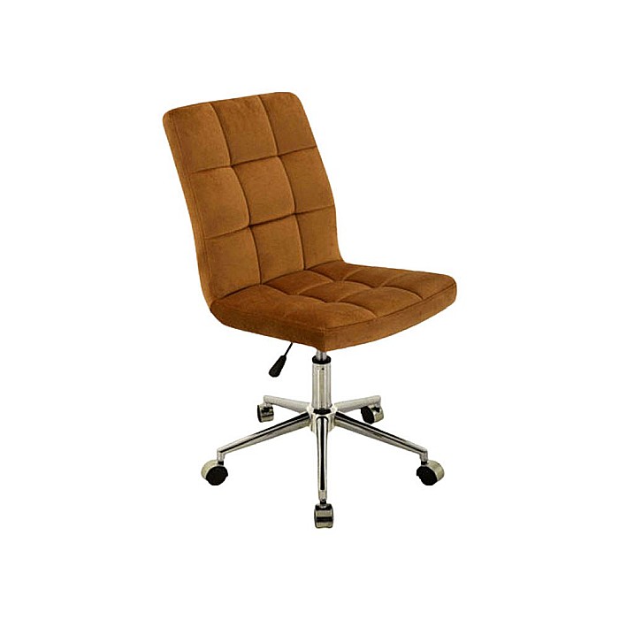 Scaun birou cu stofa tip catifea SL Q020, ergonomic, inaltime reglabila, cadru cromat, rotatie 360°, 90 kg, mustar [4]