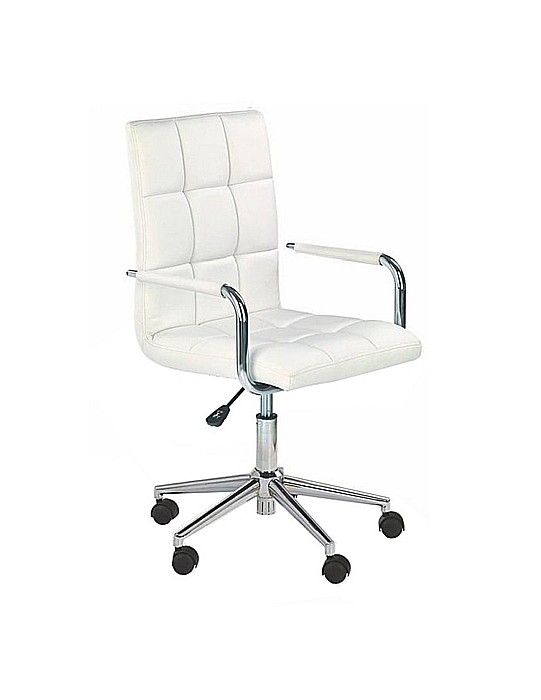 Scaun birou ergonomic, HM Gonzo 2, cadru cromat, tapiterie piele ecologica, mecanism de balans, roti pivotante, 90 kg, alb [1]