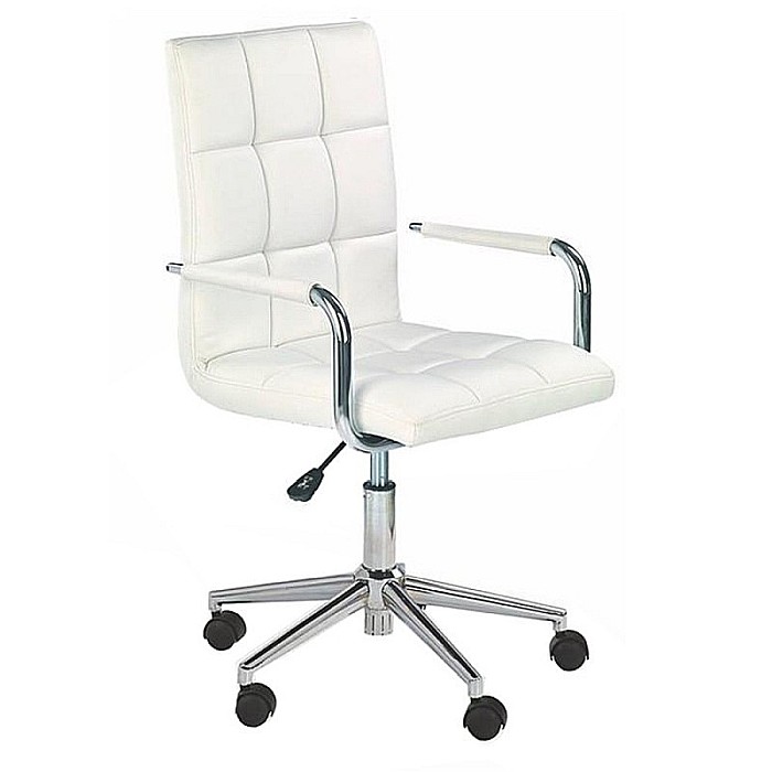 Scaun birou ergonomic, HM Gonzo 2, cadru cromat, tapiterie piele ecologica, mecanism de balans, roti pivotante, 90 kg, alb [9]