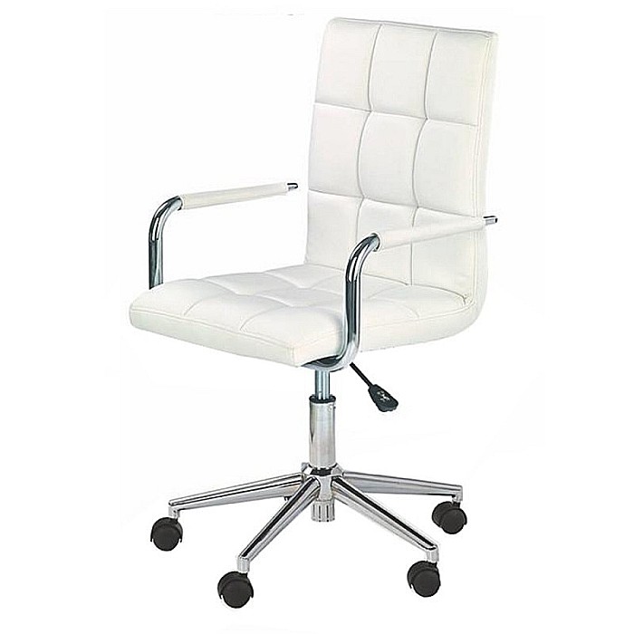 Scaun birou ergonomic, HM Gonzo 2, cadru cromat, tapiterie piele ecologica, mecanism de balans, roti pivotante, 90 kg, alb [2]