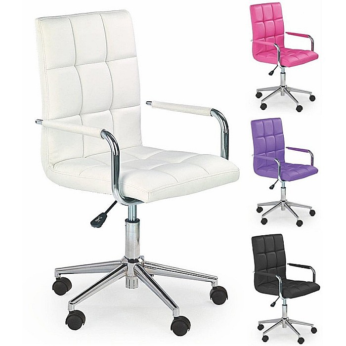 Scaun birou ergonomic, HM Gonzo 2, cadru cromat, tapiterie piele ecologica, mecanism de balans, roti pivotante, 90 kg, alb [4]