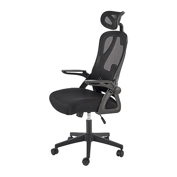 Scaun birou ergonomic HM Negro, mesh, mecanism balans, suport lombar, tetiera ajustabila,100 kg, negru [2]