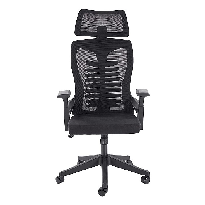 Scaun birou ergonomic HM Polon, mesh, mecanism inclinare, baza polipropilena, suport lombar, tetiera, 100 kg, negru [5]