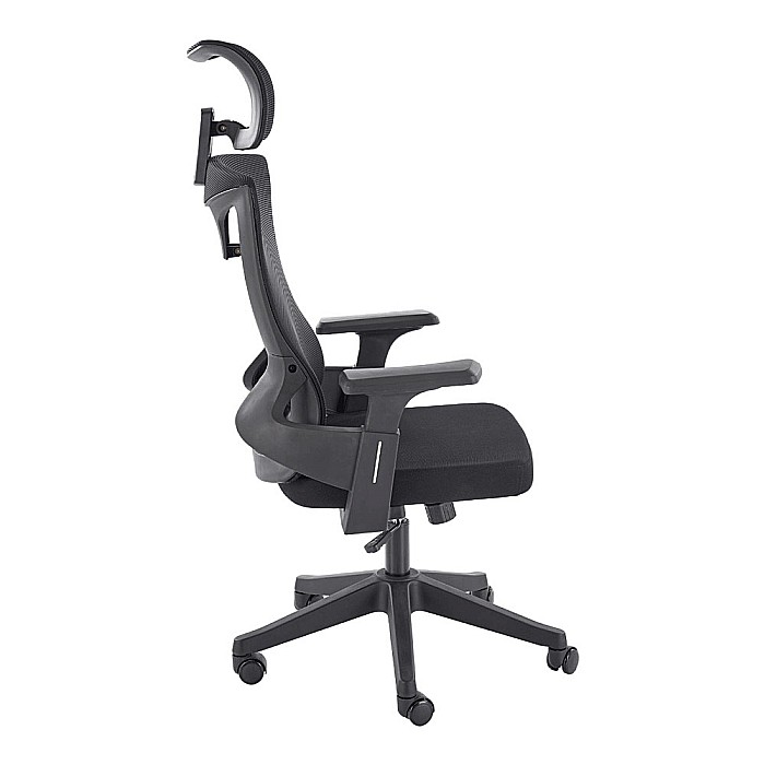 Scaun birou ergonomic HM Polon, mesh, mecanism inclinare, baza polipropilena, suport lombar, tetiera, 100 kg, negru [10]