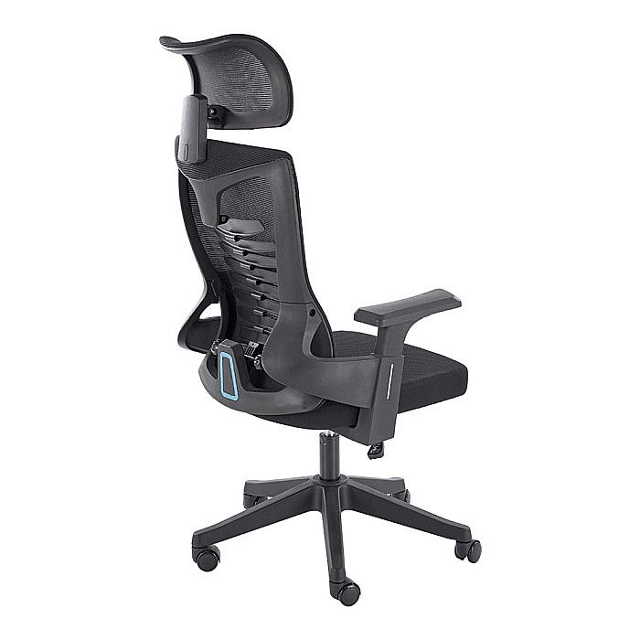 Scaun birou ergonomic HM Polon, mesh, mecanism inclinare, baza polipropilena, suport lombar, tetiera, 100 kg, negru [4]