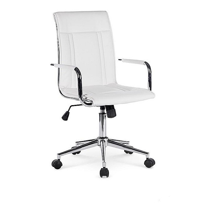 Scaun birou ergonomic, HM Porto 2, mecanism de balans, brate tapitate, cadru cromat, 100 kg, alb [1]