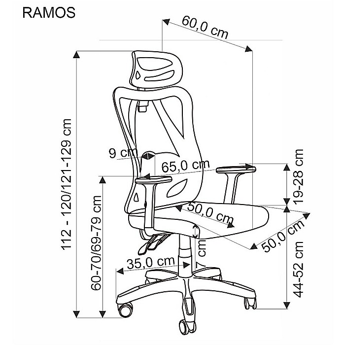 Scaun birou ergonomic HM Ramos, mesh, mecanism multiblock, baza polipropilena, suport lombar reglabil, cotiere ajustabile, 120 kg, negru [12]