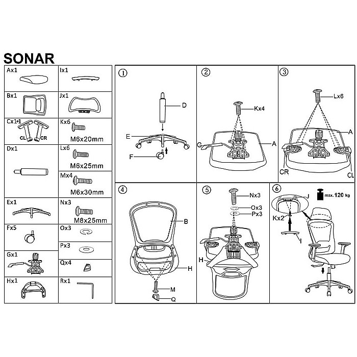 Scaun birou ergonomic HM Sonar, mesh, mecanism multiblock, suport lombar, cotiere reglabile,120 kg, negru [13]