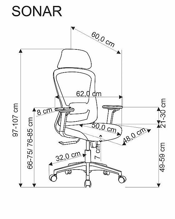 Scaun birou ergonomic HM Sonar, mesh, mecanism multiblock, suport lombar, cotiere reglabile,120 kg, negru [12]