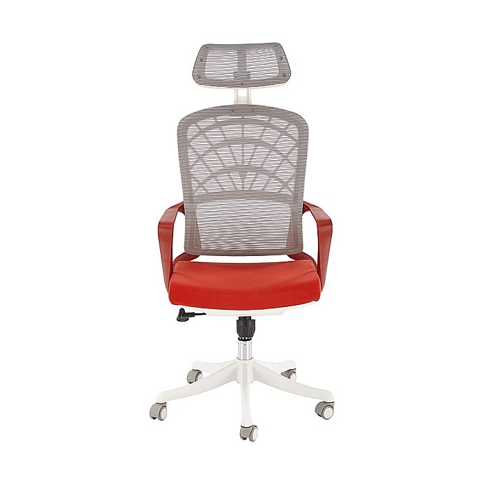 Scaun birou ergonomic HM Vesuvio 2, mesh, mecanism balans, baza polipropilena, suport lombar, tetiera reglabila, 120 kg, rosu scortisoara/gri/alb [4]