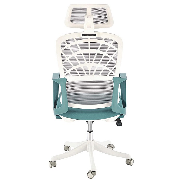Scaun birou ergonomic HM Vesuvio 2, mesh, mecanism balans, baza polipropilena, suport lombar, tetiera reglabila, 120 kg, turcoaz/gri/alb [3]
