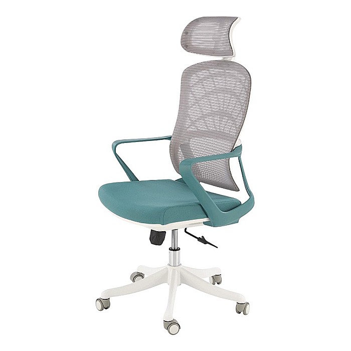 Scaun birou ergonomic HM Vesuvio 2, mesh, mecanism balans, baza polipropilena, suport lombar, tetiera reglabila, 120 kg, turcoaz/gri/alb [5]