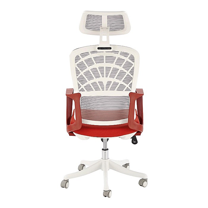 Scaun birou ergonomic HM Vesuvio 2, mesh, mecanism balans, baza polipropilena, suport lombar, tetiera reglabila, 120 kg, rosu scortisoara/gri/alb [5]