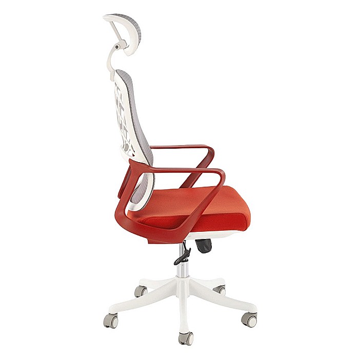 Scaun birou ergonomic HM Vesuvio 2, mesh, mecanism balans, baza polipropilena, suport lombar, tetiera reglabila, 120 kg, rosu scortisoara/gri/alb [2]