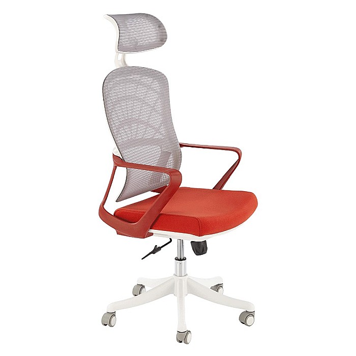 Scaun birou ergonomic HM Vesuvio 2, mesh, mecanism balans, baza polipropilena, suport lombar, tetiera reglabila, 120 kg, rosu scortisoara/gri/alb [9]