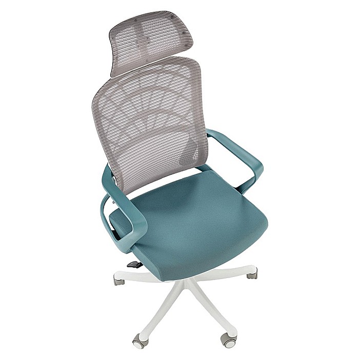 Scaun birou ergonomic HM Vesuvio 2, mesh, mecanism balans, baza polipropilena, suport lombar, tetiera reglabila, 120 kg, turcoaz/gri/alb [6]