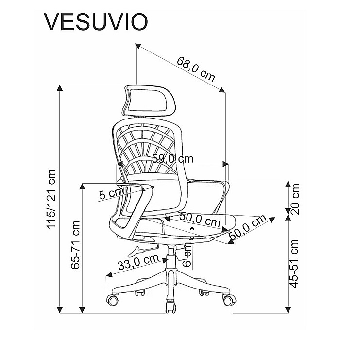 Scaun birou ergonomic HM Vesuvio, mesh, mecanism balans, baza polipropilena, suport lombar, tetiera ajustabila,120 kg, negru [12]