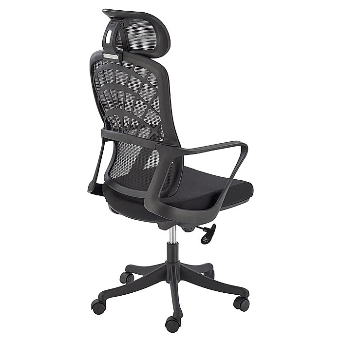 Scaun birou ergonomic HM Vesuvio, mesh, mecanism balans, baza polipropilena, suport lombar, tetiera ajustabila,120 kg, negru [2]