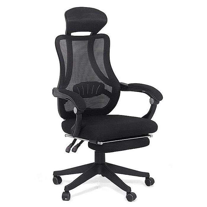 Scaun birou ergonomic OFF 927, mesh, recliner, suport picioare retractabil, 100 kg, negru [1]