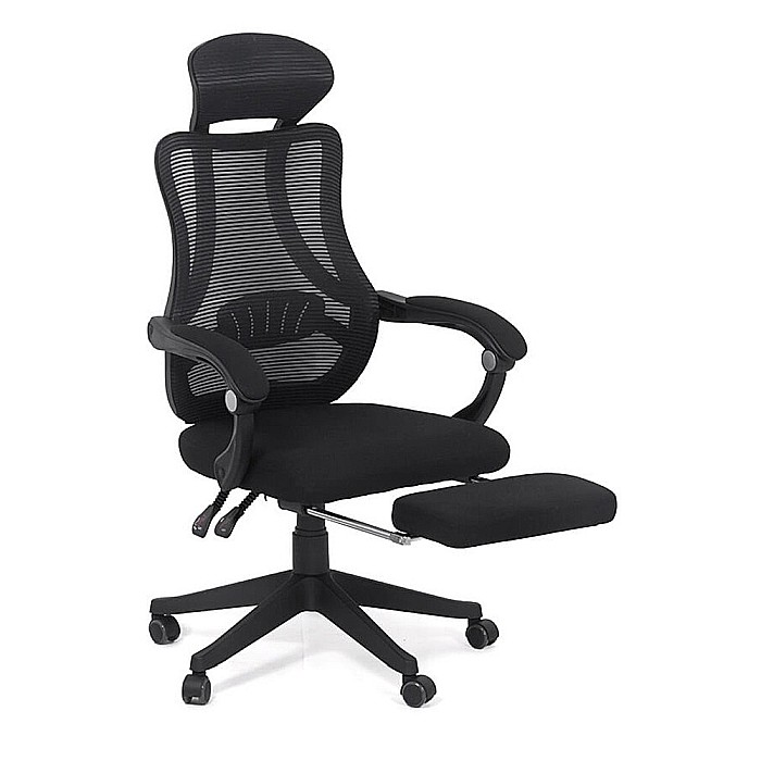 Scaun birou ergonomic OFF 927, mesh, recliner, suport picioare retractabil, 100 kg, negru [3]