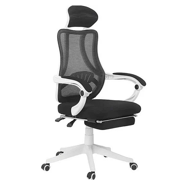 Scaun birou ergonomic OFF 927, mesh, suport picioare ajustabil, functie recliner, suport lombar, tetiera detasabila, 100 kg, alb [3]