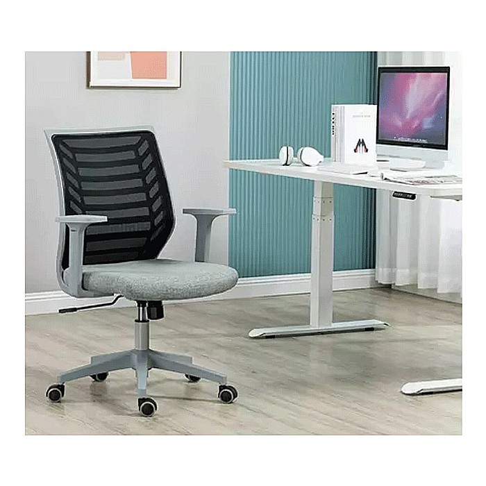 Scaun birou ergonomic SL Q320, mesh, mecanism inclinare, baza polipropilena, suport lombar, roti cauciucate, 90 kg, negru/gri [9]